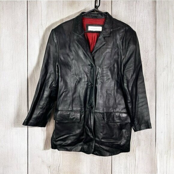 Liz Claiborne Women's Vintage Black Leather Button Up Jacket Size Large - Picture 2 of 10